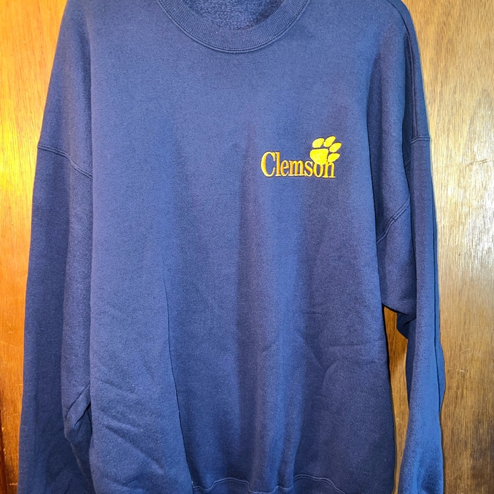 Clemson Embroidered Hanes Navy Crewneck Sweater